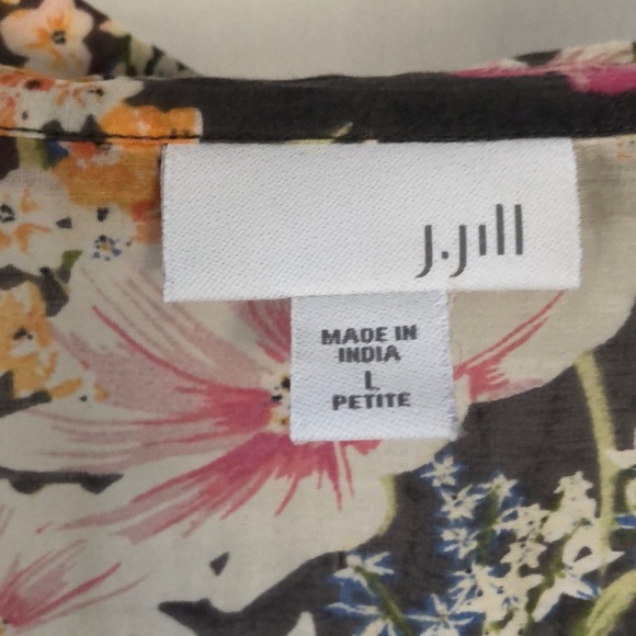 J. Jill floral cotton and silk blend long sleeve top size Large Petite - Picture 2 of 9